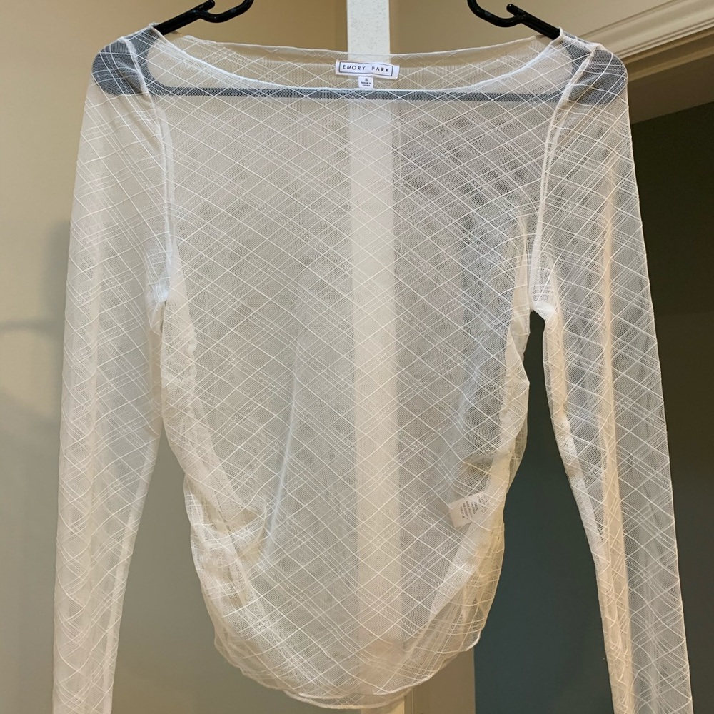White mesh long sleeve top